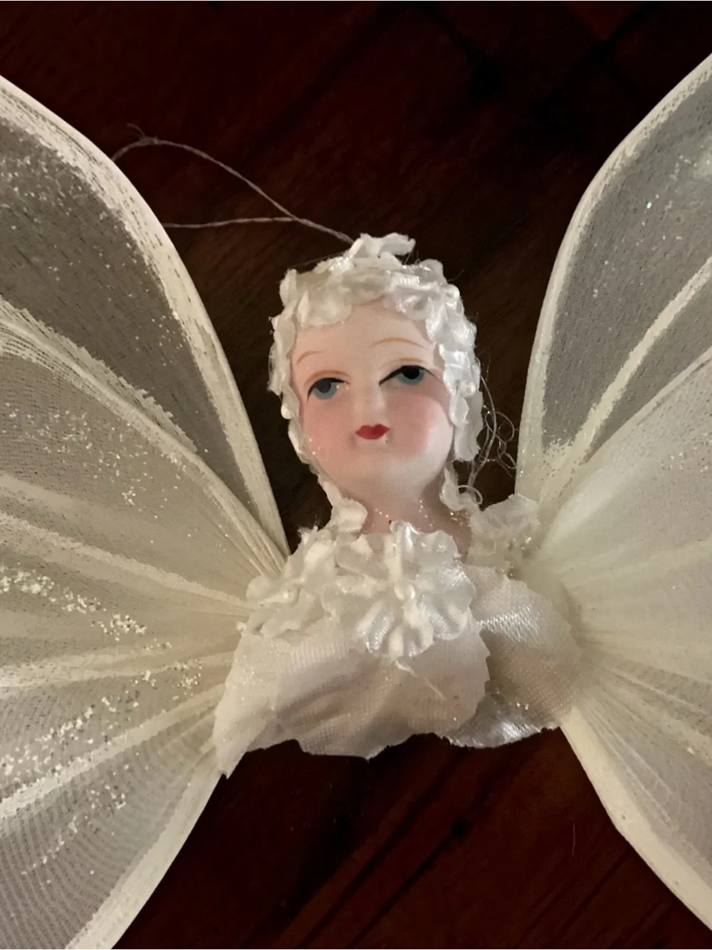 Silvestri White Gossamer Mesh Wing Angel Ornament Tree Topper